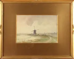M. Gidding, molen, Gemengde techniek op papier