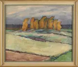 Bengt Jansson, landschap, Bengt Jansson Zweedse school, Uppland 1945, expressief landschap olieverf op paneel 55x46cm