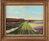 bollenveld by J.J.H. van Leeuwen, J.J.H. van Leeuwen Den Haag, Hollands bloembollenveld, olieverf op paneel, Cond;G 56x43cm, offered Jan 2017