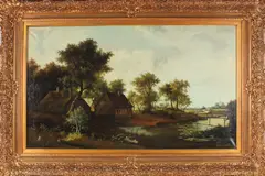 Watermolen by Van Raamsdonk, J. van Raamsdonk omstreeks 1920, landschap met watermolen, olieverf op linnen 100x60cm, offered Jan 2017