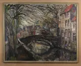 B. Schulte, stadsgezicht, Bernd Schulte 1908 Köln-1972 Kleve Duitse school, stadsgezicht met gracht (Brugge) olieverf op linnen 100x80cm