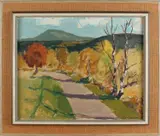 Wilhelm Skoglund, berkeboom, Wilhelm Skoglund 1964, Zweedse school, expressief landschap, olieverf op linnen 55x46cm