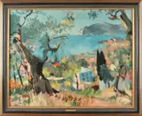 E. Aigner, oleografie, Eduard Aigner(reproductie) kust bij Alasio, oleografie op linnen 75x61cm