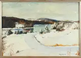 Hugo Olsson, winter, Hugo Olsson Zweedse school, winters landschap met rivier, olieverf op linnen, 65x45cm