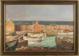 Zweden by Onduidelijk gesigneerd, Onduidelijk gesigneerd omstreeks 1950, havengezicht met vissersboten, olieverf op paneel 66x46cm, offered Jan 2017