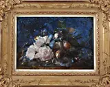 Ida Molijn, stilleven, Ida Helena Molijn Rotterdam 1849-1939 Den Haag, liggende bos bloemen, olieverf op linnen 30x21cm