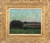 Daan Mulhaus, bollenveld, Verso Daan Muehlhaus nr 205, Hollands bloembollen veld, olieverf op paneel