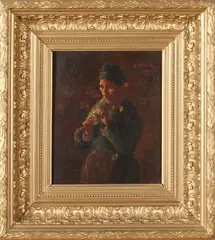 A. Beek, Volendam '95, Beek? Volendam 1895 Volendamse visser aan het pijp roken, olieverf op paneel 21-27cm