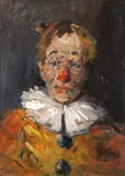 Rob Verheyen, clown, Rob Verheijen 1877-1960, portret van een clown, olieverf op paneel