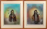 2x Pastel Indiaan, Max Flikkenschild, Twee werken van Max Flikkenschild '98(Hengelo) 2x portret Indiaan, pastel op papier, 46x60cm Cond:G