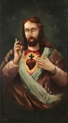 H. Hart by Schilderij op paneel, Negentiende eeuws Ikoon op vurenhouten paneel, heilig hart, olieverf op paneel, offered Oct 2016