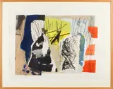 Bep Toscani, collage, Bep Toscani, moderne collage met krant, gemengde techniek op papier 78x56 Cond:G
