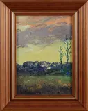 P. van den Braken, boerderijtje, Peter van den Braken 1896-1979, landschap met avondlucht, olieverf op paneel 21x15cm