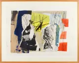 Bep Toscani, collage, Bep Toscani, moderne collage met krant, gemengde techniek op papier 78x56 Cond:G