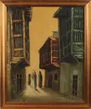Oosters by Onduidelijk gesigneerd, Onduidelijk gesigneerd 20e eeuw Oosters dorpsgezicht met Arabische figuren, olieverf op linnen 51x42cm Cond:G, offered Jul 2016