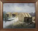 Oosters by Onduidelijk gesigneerd, Onduidelijk gesigneerd 20e eeuw Oosters riviergezicht, olieverf op linnen 36x45cm, offered Jul 2016