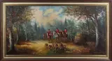 Schilderij vossenjacht, T. Beckman, Theo Beckmann, Duitse school, vossenjacht, olieverf op linnen 50x100cm