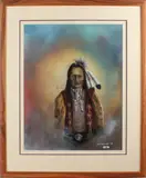 Pastel Indiaan, Max Flikkenschild, Max Flikkenschild '98(Hengelo) portret Indiaan, pastel op papier, 46x60cm Cond:G