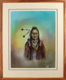 Pastel Indiaan, Max Flikkenschild, Max Flikkenschild '98(Hengelo) portret Indiaan, pastel op papier 46x60cm