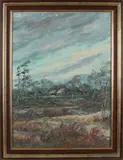 P. van den Braken, zomeravond, Peter van den Braken 1896-1979, landschap met boerderij, titel: zomeravond, olieverf op linnen 60x80cm