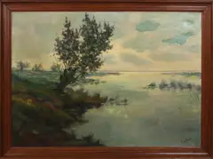 P. de Bruin, Loosdrecht, P. de Bruin omstreeks 1930, Loosdrechtse plassen, olieverf op linnen 50x70cm Cond;G