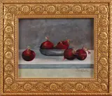 Schilderij J. van Oosten, stilleven, J. van Oosten, stilleven met uien, olieverf op paneel 24x30cm Cond:G