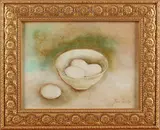 Schilderij J. van Oosten, stilleven, J. van oosten stilleven schaal met eieren, olieverf op paneel 30x40cm Cond:G