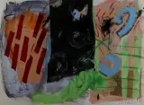 Bep Toscani, gemengde techniek, Bep Toscani '97 (geb.1940) abstracte compositie, gemende techniek op papier 55x74cm
