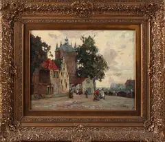 H.C. Bogman, Zierikzee, H.C.C Bogman Den Haag 1861-1921 stadsgezicht Zierikzee met figuren olieverf op linnen 41x31cm Cond:G