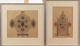 2 Werken Duvaux, 1895, Duveaux 1894 en 1895 Arts Decoratiefs ontwerpen, aquarel op papier 29x26, 30x19cm Cond:G
