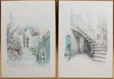 Twee aquarellen M, gesigneerd M. Martens, Twee aquarellen M