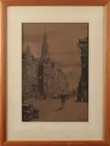A.W. Wijkniet, Amsterdam, Wijkniet, 1925, stadsgezicht Amsterdam, ets op papier 27x40cm Cond:G
