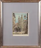 J. Bobzycki, Warszawa, Jerzy Bobrzycki, Poolse school, stadsgezicht Warschau, ingekleurde ets op papier 14x10cm Cond:G