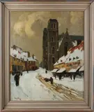 Chris Soer, Brussel, Chris Soer Den Haag 1882-1961 Winters stadsgezicht olieverf op linnen 60x65cm Cond:G