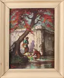 R. Hadi, vrouwen, Hadi 2e helft 20e eeuw Indonesische school wasvrouwen bij het water olieverf op linnen 30x40cm Cond:G