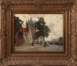 H.C. Bogman, Zierikzee, H.C.C Bogman Den Haag 1861-1921 stadsgezicht Zierikzee met figuren olieverf op linnen 41x31cm Cond:G