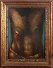 Schilderij Christa's, C. Snoeijer-Bosch, Cornelis Johannes Snouyerbosch 1891-1975 Amersfoort, Corpus Jezus Christus, olieverf op paneel 40x54 Cond:G