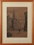 A.W. Wijkniet, Amsterdam, Wijkniet, 1925, stadsgezicht Amsterdam, ets op papier 27x40cm Cond:G