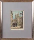 J. Sobnycki, Warszawa, Jerzy Bobrzycki, Poolse school, stadsgezicht Warschau, ingekleurde ets op papier 14x10cm Cond:G