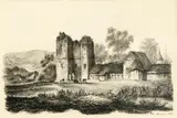 2x Litho, 19e eeuw, Twee 19e eeuwse Engelse tekeningen , Kirkstal Abbey 1828 en EG Harrogate 1824 steendruk op papier Cond:G 21x14cm