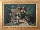 J. Hubert, pastel poezen 1901, J.Hubert 1901, Belgische school, spelende kittens, pastel op papier 60x42 Cond:G