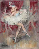 Marcel le Jach, danseres, Marcel le Jach, danseres Moulin Rouge, olieverf op linnen 27x22cm Cond:G