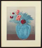 Japanse litho, Yoshihiro Urushibara, Yoshijiro Urushibara 1888-1953 Japan, vaas met bloemen ingekleurde houtsnede op papier, 40x34cm Cond:G