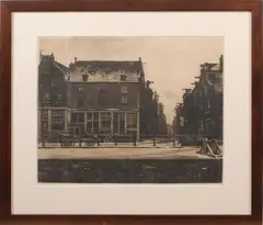 Willem Witsen, ets, Willem Witsen 1860-1923, Amsterdamse gracht in de winter met figuren 49x40cm ets op papier Cond:G