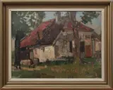 Schilderij Stutterheim, boerderij, Louis Stutterheim, Rotterdam 1873-1943, boeren huis, olieverf op paneel 38x29cm Cond:G