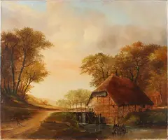 W. Bosman, watermolen, Wim Bosman Enschede, watermolen met Fackwerk, olieverf op linnen 50x60cm Cond:G