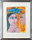 Corneille Guillaume E.A, vrouwen/vogel, 1/20 1922-2010, man en vrouw met duif zeefdruk op papier 26x37 Cond:G