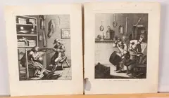 2 Gravures, 18e eeuw, Twee 18e eeuwse gravures, le Chandronnier, en le Chapelier 18x23cm Cond:R/G