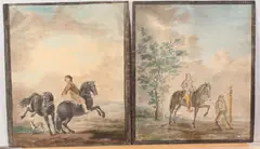2 Aquarellen, 18e eeuw, Dupeyton 1794, twee prachtige 18e eeuwse Franse aquarellen. betreffende paarden dressuur, in goede originele staat