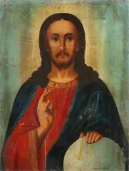Ikoon ca, Jezus, 1900, olieverf op paneel, afbeelding Jezus 30,5x22,5x3cm